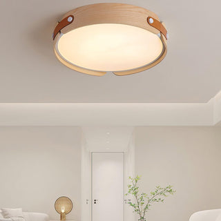 Retro wooden ceiling lamp, round 3 color LED fixture