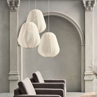 Fabric pendant in interior — modern soft light diffuser lamp