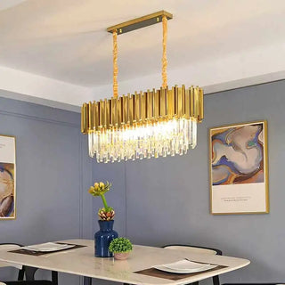 Crystalline Pendant Light – Golden Chandelier with Transparent Crystal Decor
