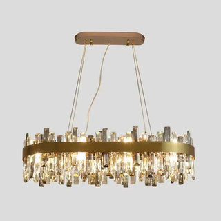 Gold Crystal Chandelier – Modern Circular Pendant Light with Adjustable LED