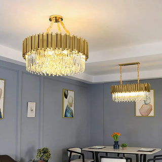 Crystalline Pendant Light – Golden Chandelier with Transparent Crystal Decor