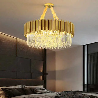 Crystalline Pendant Light – Golden Chandelier with Transparent Crystal Decor