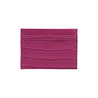 Burgundy Card Holder - Italian Leather Wallet With Crocodile Pattern & Slim Design