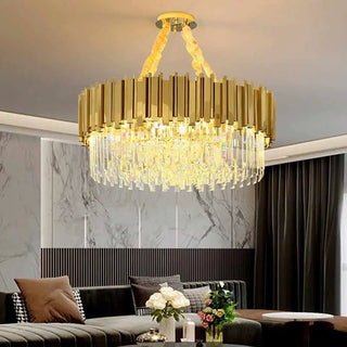 Crystalline Pendant Light – Golden Chandelier with Transparent Crystal Decor