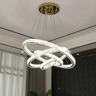 Layered Ring Chandelier – Modern Adjustable Height Lighting Sculpture in Black or Gold