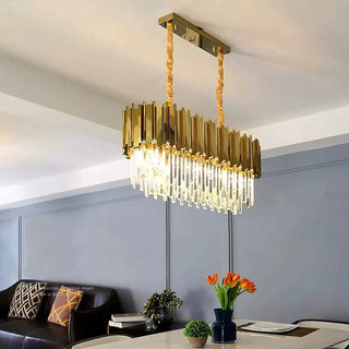 Crystalline Pendant Light – Golden Chandelier with Transparent Crystal Decor