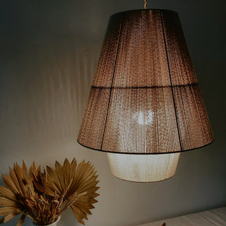 Boho rope lantern from below — rustic dining ceiling lamp
