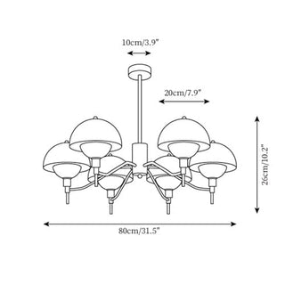 Modern mushroom elegant chandelier wide view — white cream warm