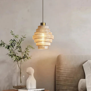 Brass pendant lamp with vintage bottle glass design