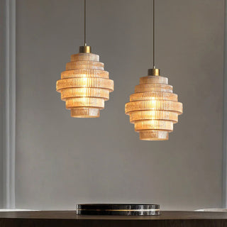 Bottle-shaped glass pendant with vintage brass hardware