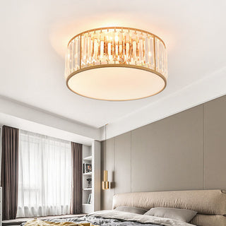 Classic iron ceiling light close-up, crystal accents vintage lamp