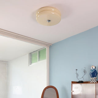 Art Deco Ceiling Light - LED Cream Cake Lamp With Glass Shade & Jade Finish
