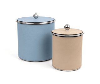 axel ice bucket elegant leather upholstery stainless steel strainer detail