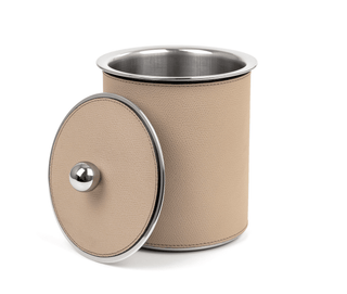 axel ice bucket elegant leather upholstery stainless steel strainer side view