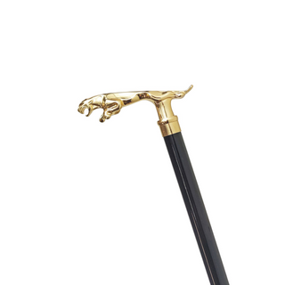 Gold plated jaguar handle black beechwood handcrafted Italian walking stick side view