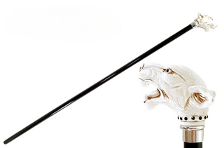 Swarovski ivory lacquer black wooden shaft handcrafted Italian walking cane front view
