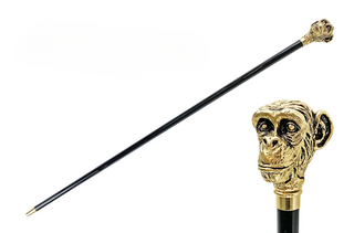 Gold plated black beechwood shaft handcrafted Italian walking stick front view
