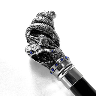 Silver plated snake sapphire crystal handle handmade Italian walking cane handle detail