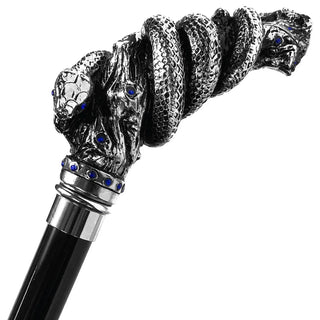 Silver plated snake sapphire crystal handle handmade Italian walking cane detail