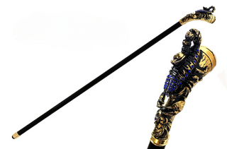 Scorpion handle sapphire crystal black lacquered Italian luxury walking stick front view
