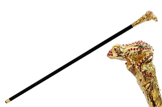 Gold plated frog handle Swarovski crystal Italian luxury walking cane front view