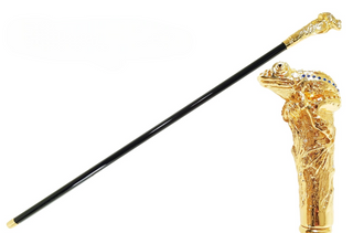 Frog design Swarovski crystal 24K gold handmade Italian walking cane front view