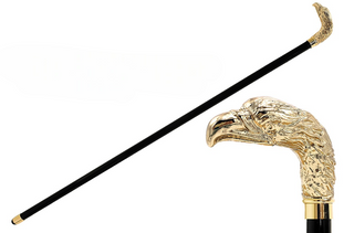 24K gold plated black lacquered shaft rubber tip Italian luxury walking stick front view
