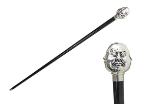 Silver plated 925 handle black beechwood gift box Italian luxury walking cane front view