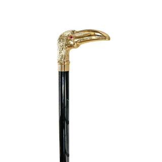 Toucan handle 24K gold plated brass black beechwood Italian luxury walking cane side view