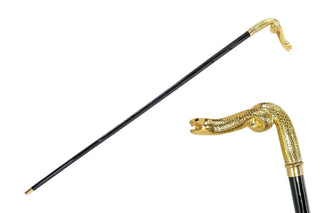 24K gold snake handle elegant men's Italian luxury walking cane front view