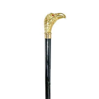 Eagle handle black beechwood 24K gold Italian luxury walking stick side view