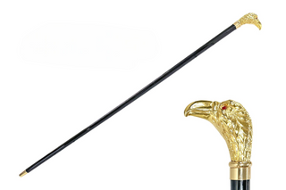 Eagle handle black beechwood 24K gold Italian luxury walking stick front view
