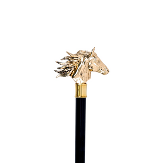 Gold plated horse handle beechwood handmade Italian walking stick detail