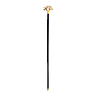 Gold plated horse handle beechwood handmade Italian walking stick side view