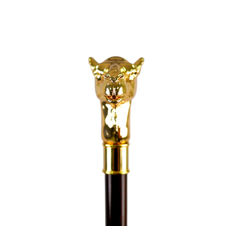 Camel handle 24K gold beechwood handcrafted Italian walking stick close-up