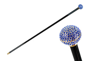 24K gold sapphire handle collectible Italian luxury walking cane front view