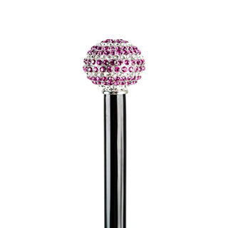 Silver plated spiral crystal handle black beechwood Italian luxury walking cane side view