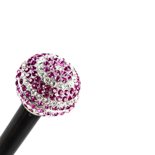 Silver plated spiral crystal handle black beechwood Italian luxury walking cane detail