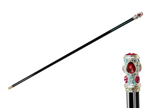 Red crystal black beechwood handmade Italian luxury walking stick front view