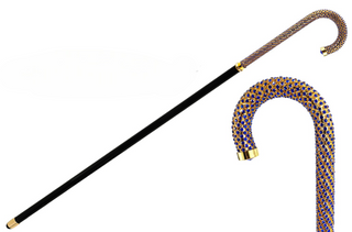 Sapphire crystal gold-plated handle handmade Italian luxury walking stick front view