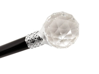 Swarovski crystal knob silver plated formal Italian luxury walking cane close-up