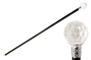 Swarovski crystal knob silver plated formal Italian luxury walking cane detail