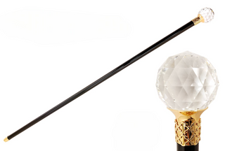 Swarovski crystal golden brass tip black handmade Italian luxury walking cane front view