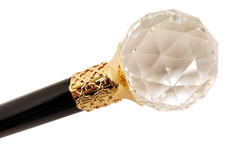 Swarovski crystal golden brass tip black handmade Italian luxury walking cane close-up