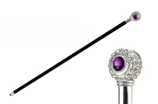 Silver-plated amethyst handle evening handmade Italian luxury walking stick front view