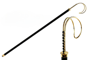 Gold plated black Swarovski crystal handcrafted Italian walking stick front view