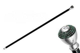 Swarovski crystal silver-plated handle Italian luxury walking stick front view