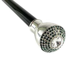 Swarovski crystal silver-plated handle Italian luxury walking stick side view