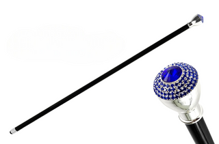 Sapphire silver knob elegant handmade Italian walking stick front view