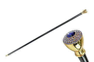 Gold plated tanzanite crystal black beechwood Italian luxury walking cane front view
